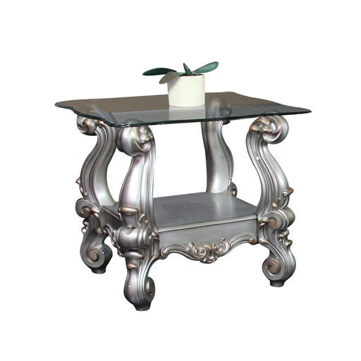 Mesa auxiliar Versalles de platino antiguo y cristal transparente
