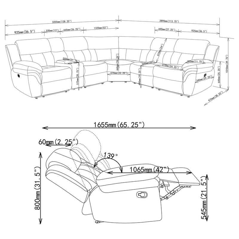 Sofá seccional reclinable modular Baréin