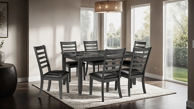 Juego de comedor Adia de 7 piezas, gris y marrón