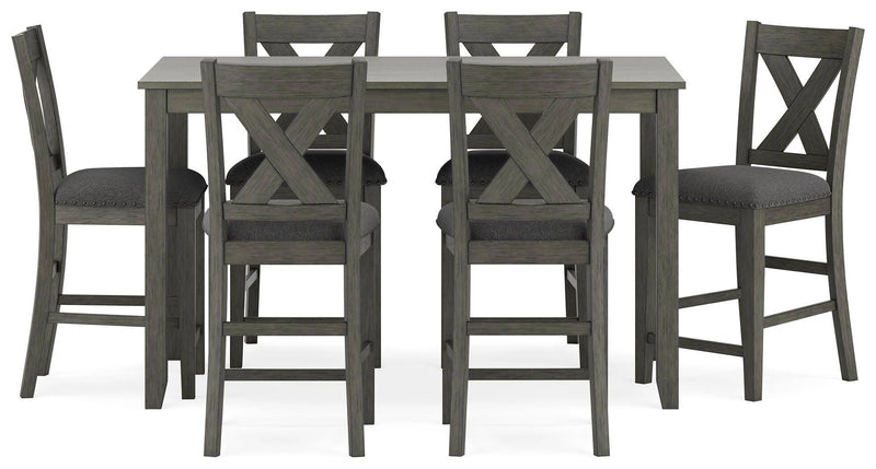 Mesa de comedor a la altura de la encimera y taburetes de bar Caitbrook (juego de 7)