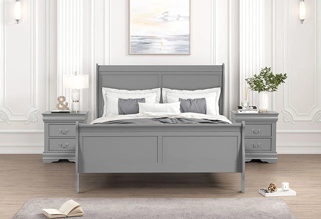 Cama Louis Philippe Matrimonial, Individual, Matrimonial y King Negra, Gris, Marrón y Blanca