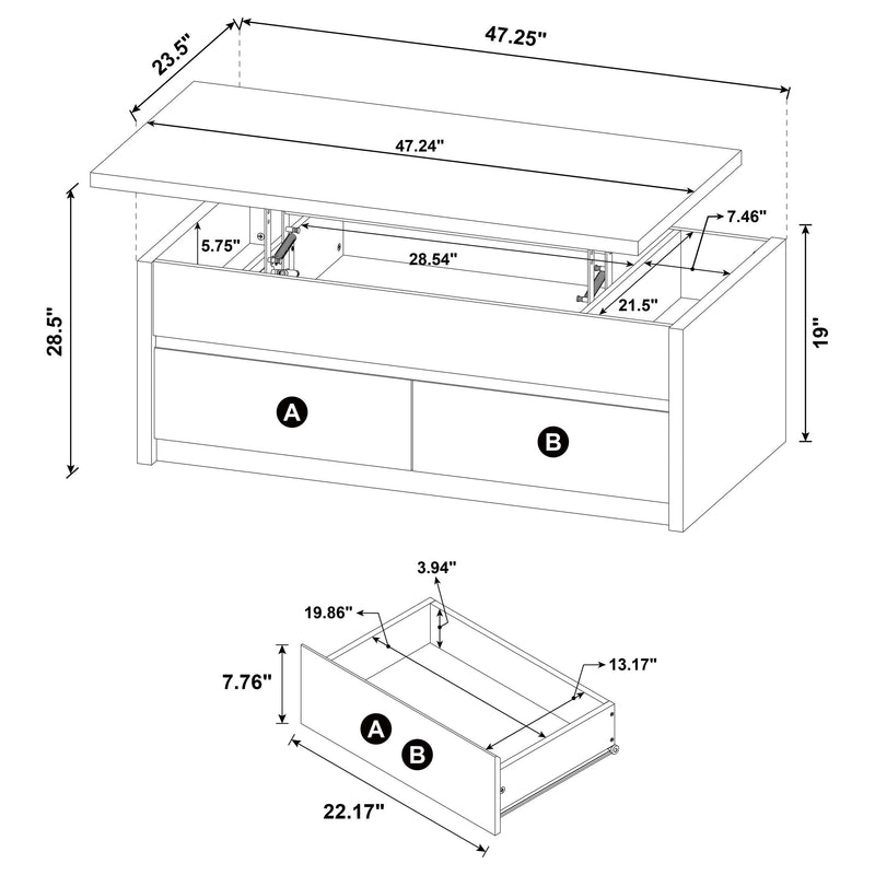 Mesa de centro Knapp con tablero elevable