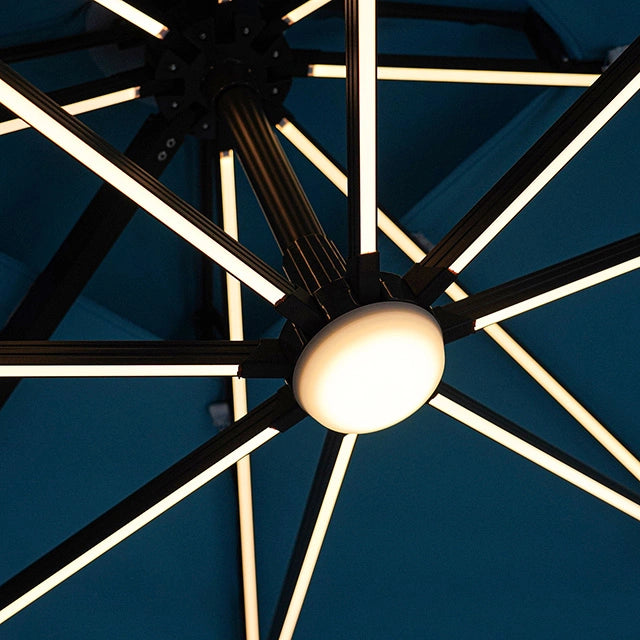 Sombrilla cuadrada Sano de 10 pies con doble techo con LED + base grande de 37 pulgadas