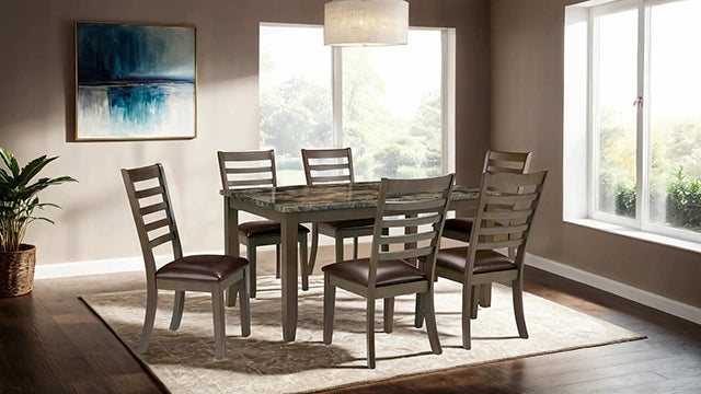 Juego de comedor Adia de 7 piezas, gris y marrón