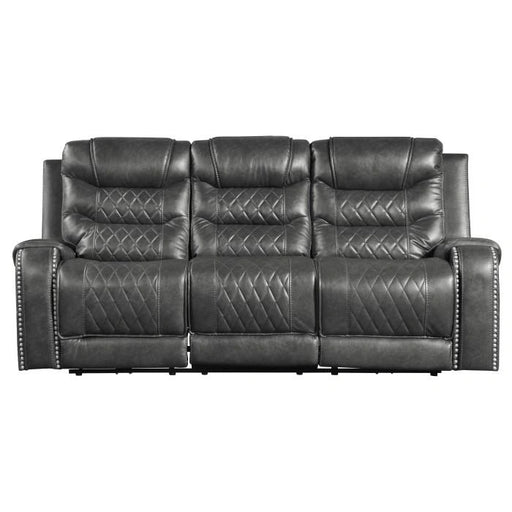 Sofá reclinable doble Putnam con mesa plegable en gris 9405GY-3
