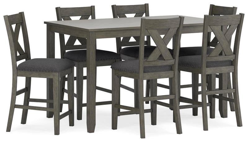 Mesa de comedor a la altura de la encimera y taburetes de bar Caitbrook (juego de 7)