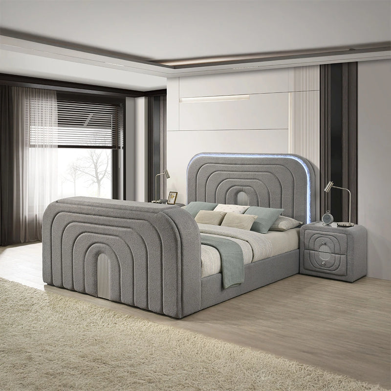 Queen Bed w/Led, TV Stand, Fireplace & Bluetooth