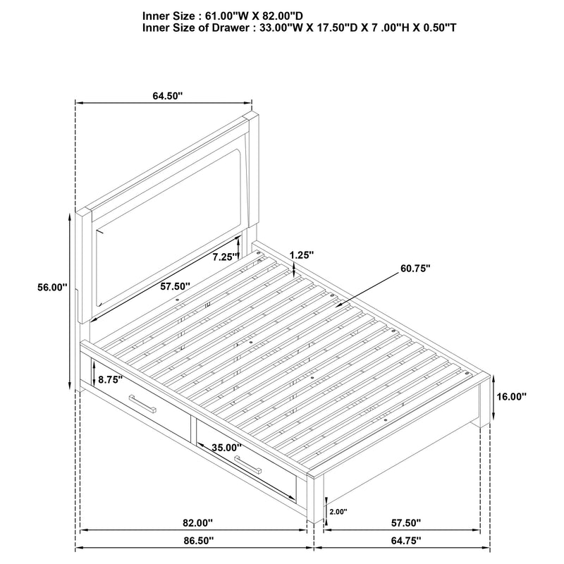 Kenora Panel Platform Storage Bed with LED Lighting