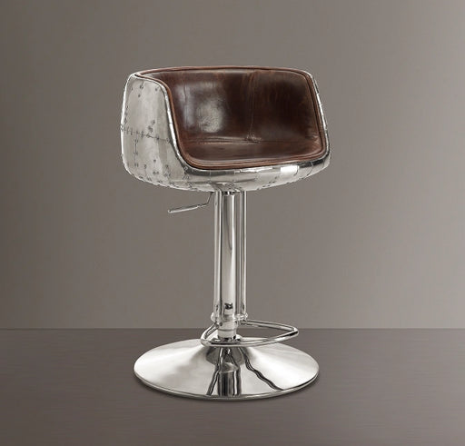 Brancaster Vintage Brown Top Grain Leather & Aluminum Adjustable Stool (1Pc)