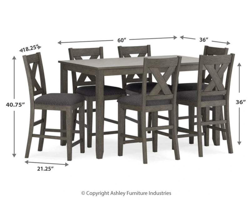 Mesa de comedor a la altura de la encimera y taburetes de bar Caitbrook (juego de 7)