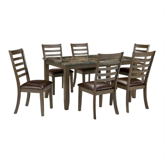 Juego de comedor Adia de 7 piezas, gris y marrón