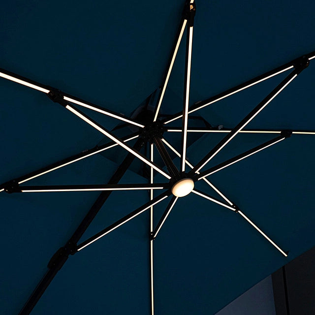 Sombrilla cuadrada Sano de 10 pies con doble techo con LED + base grande de 37 pulgadas