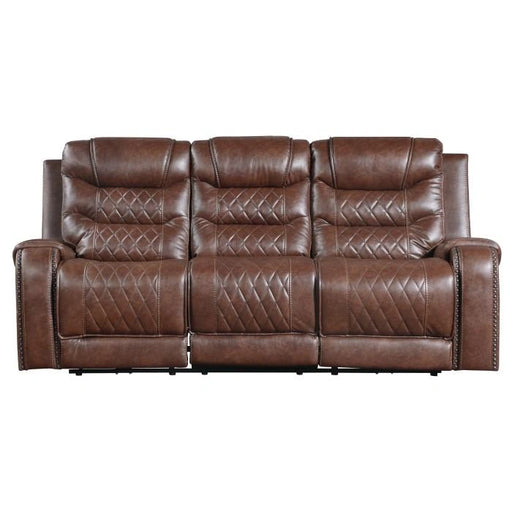 Sofá reclinable doble Putnam con mesa abatible en marrón 9405BR-3