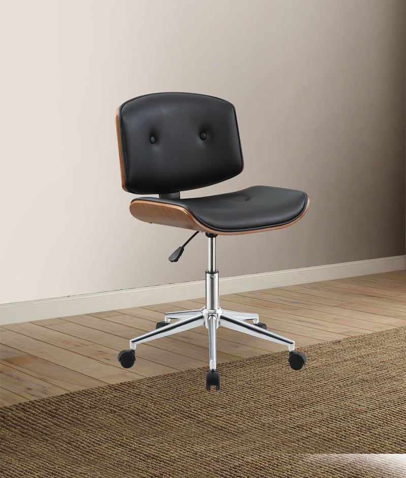 Silla de oficina Camila de poliuretano negro y nogal