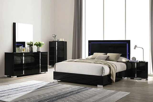 Cama extragrande Sinistra en blanco, negro y beige