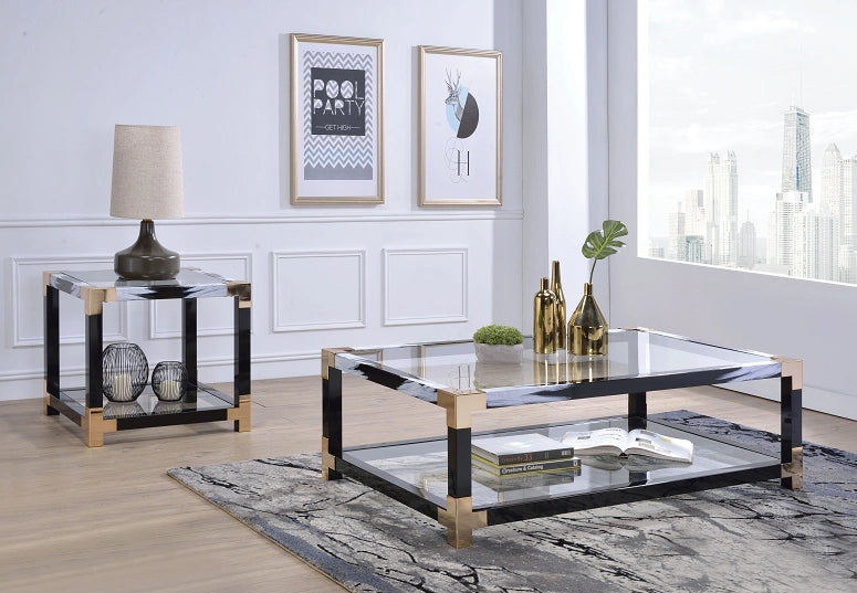 Mesa de centro Lafty White de cristal cepillado y transparente