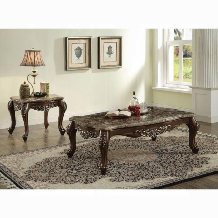 Mesa de centro Latisha Marble y roble antiguo