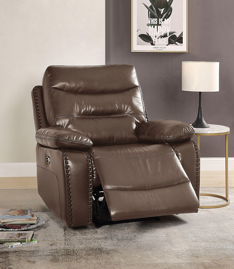 Sillón reclinable a juego de piel sintética marrón Aashi (movimiento eléctrico)