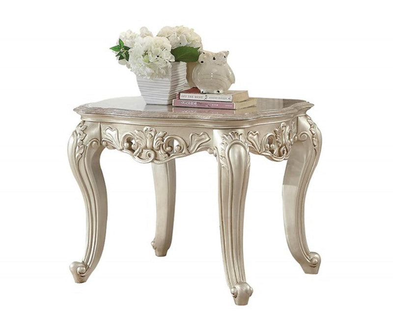طاولة Gorsedd الجانبية من Acme Furniture باللون الأبيض العتيق 82442