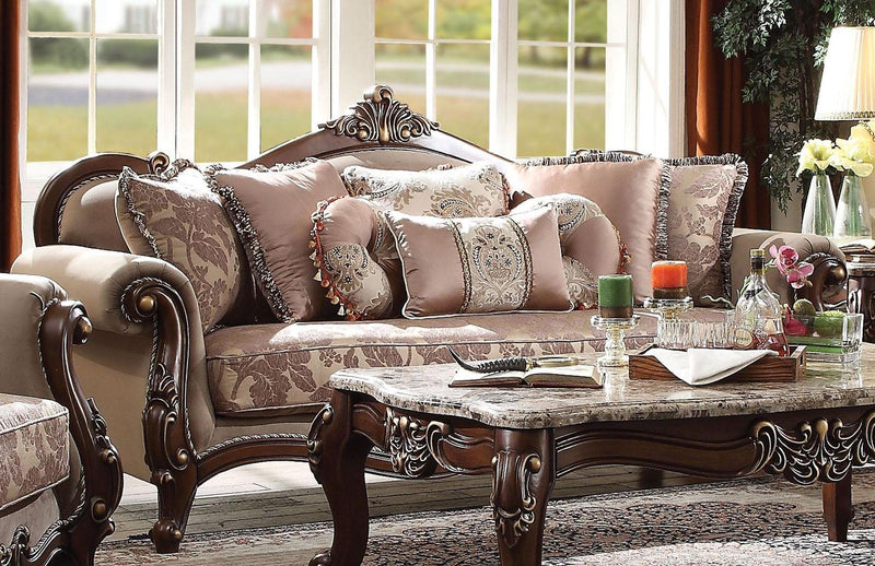 Sofá Mehadi de Acme Furniture con 8 cojines en color nogal 50690