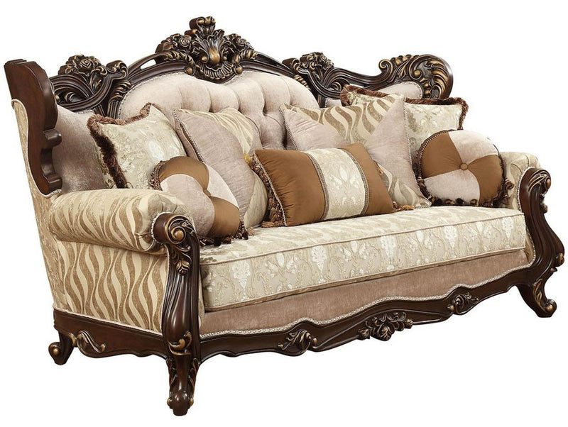 Sofá Shalisa de Acme Furniture con 7 almohadas en color nogal 51050