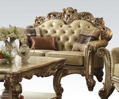 Acme Vendome Loveseat con 3 almohadas en pátina dorada 53001