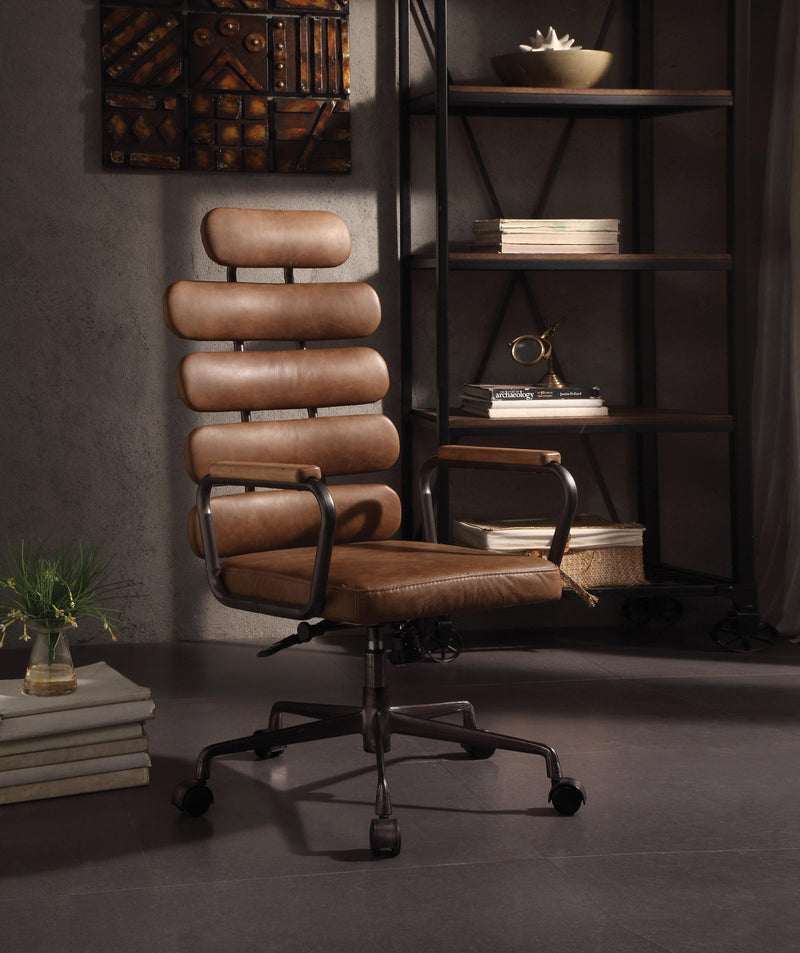 Silla de oficina Calan Retro de piel flor marrón
