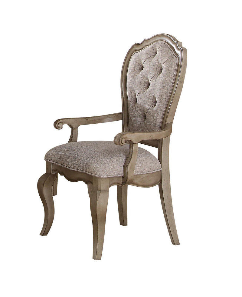 Sillón Chelmsford en tela beige y tope antiguo
