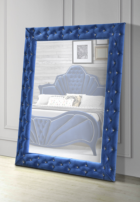 Espejo de pie decorativo de terciopelo azul Dante