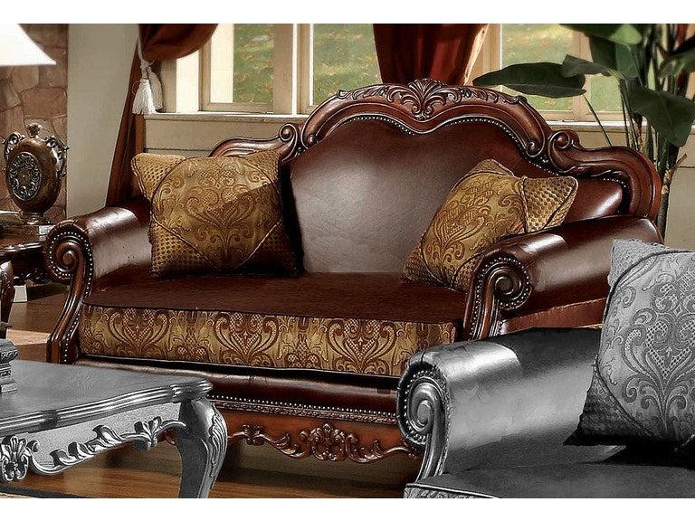 Loveseat Dresden de PU Marrón y Chenilla, Roble Cerezo con 2 Almohadas