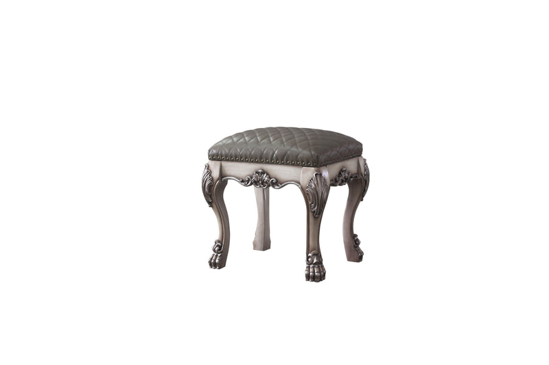 Taburete de tocador Dresden de polipiel y hueso blanco vintage
