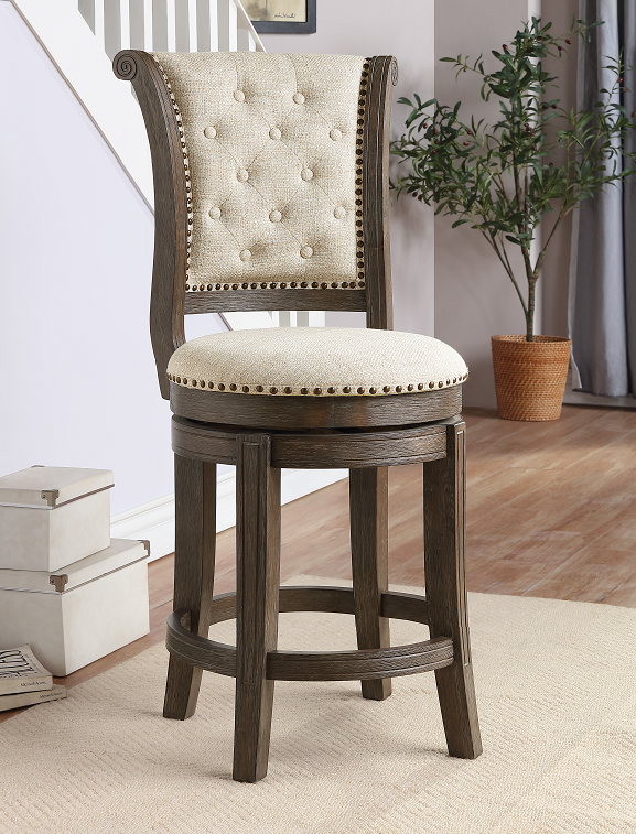 Silla Glison de Altura de Mostrador en Tela Beige y Nogal (1Ud)