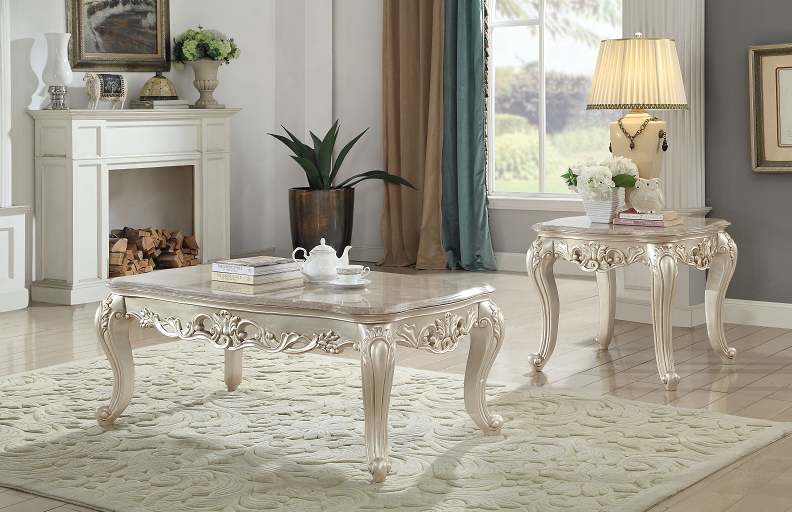 Mesa de centro Gorsedd Marble & Antique White