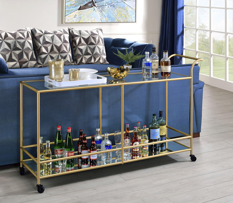 Carrito de servicio Kenda de cristal transparente, con espejo y dorado