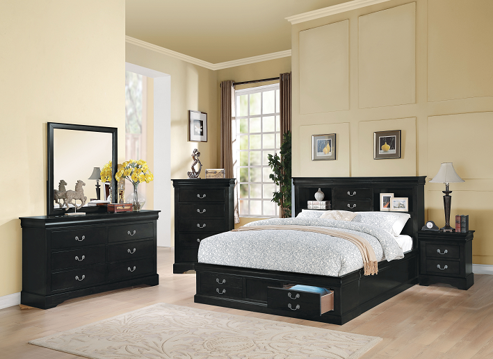 Cama king oriental negra Louis Philippe III