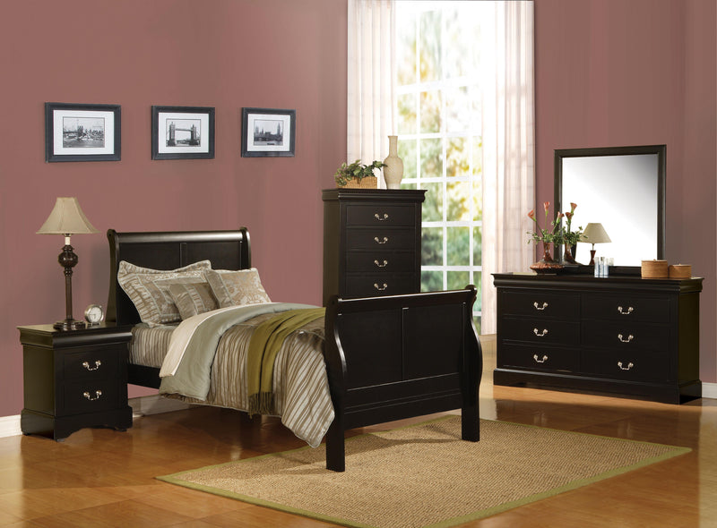 Cama doble negra Louis Philippe III