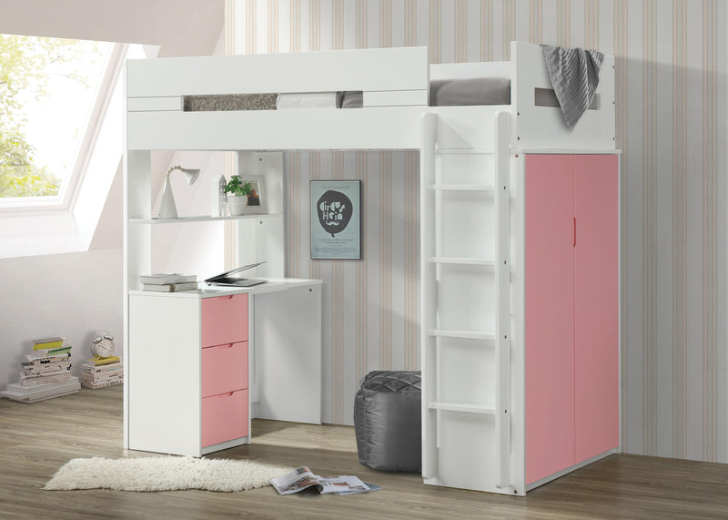 Cama alta Nerice blanca y rosa