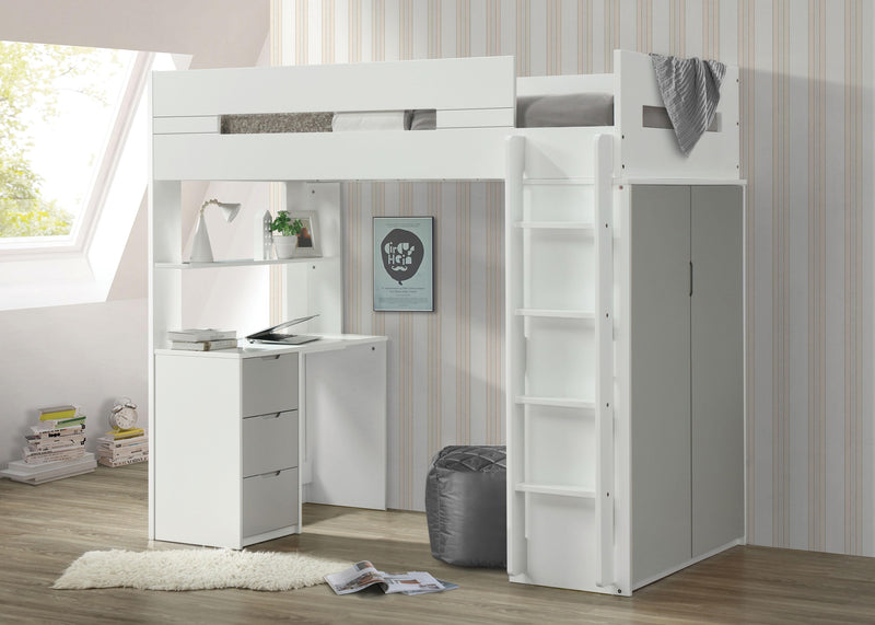 Cama alta Nerice blanca y gris