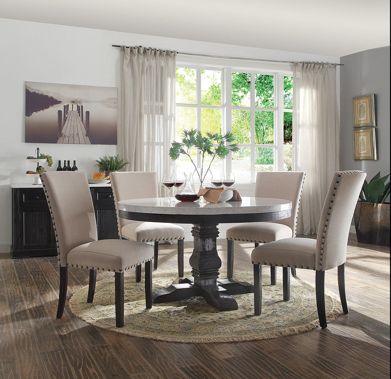 Mesa de comedor Nolan de mármol blanco y roble oscuro recuperado