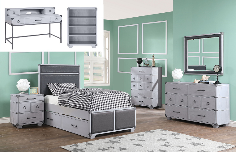 Cama doble de poliuretano gris Orchest y gris