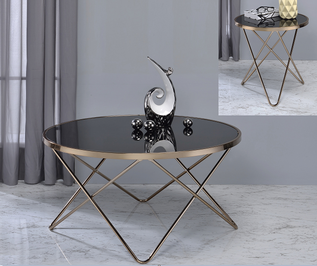 Mesa de centro Valora con champán y cristal negro
