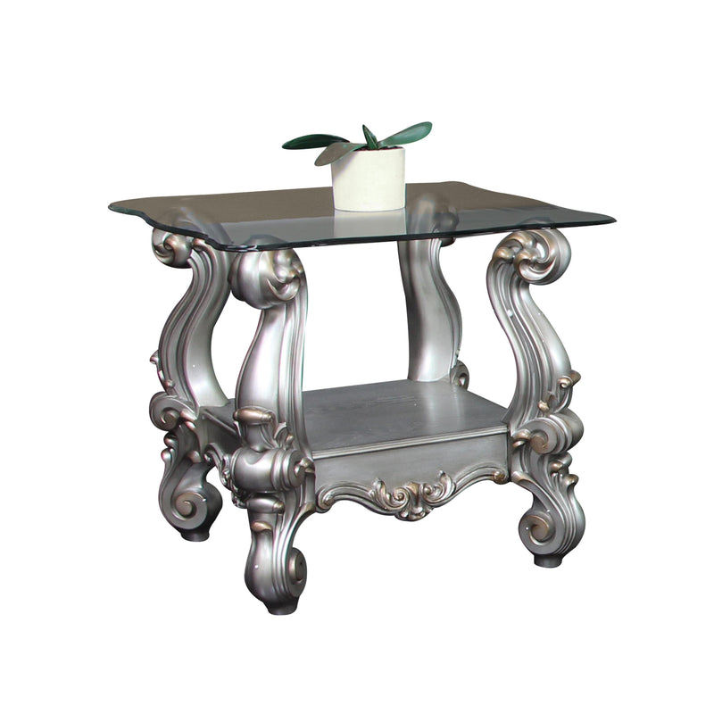Mesa auxiliar Versalles de platino antiguo y cristal transparente