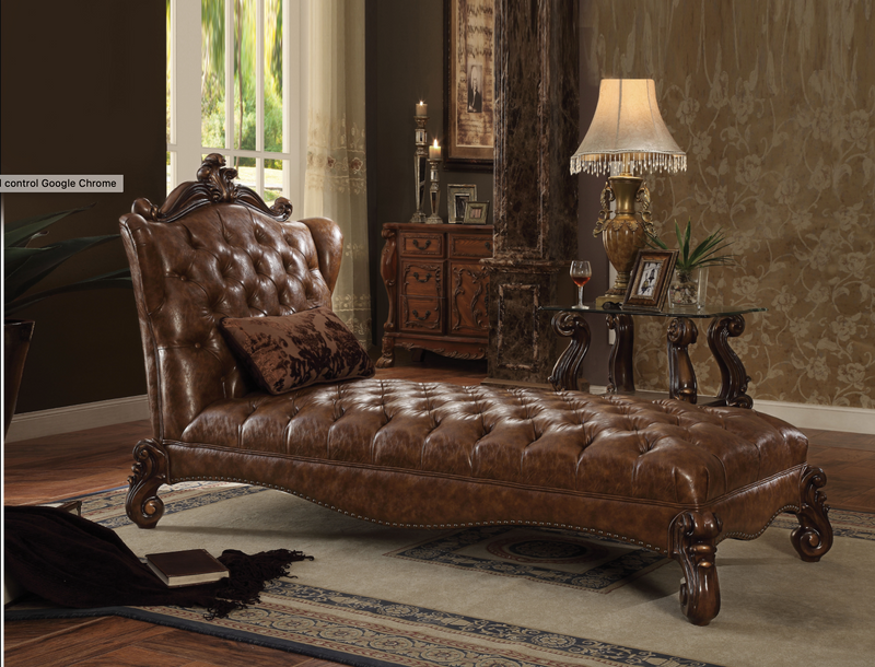 Versalles bicolor de poliuretano marrón claro y roble cerezo, chaise longue y almohada