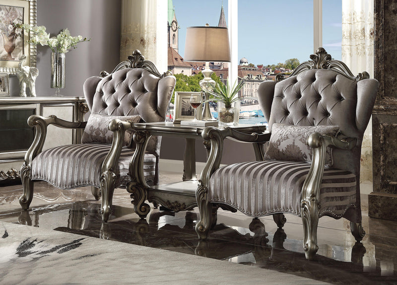 Sillón de terciopelo Versalles y platino antiguo con 1 cojín