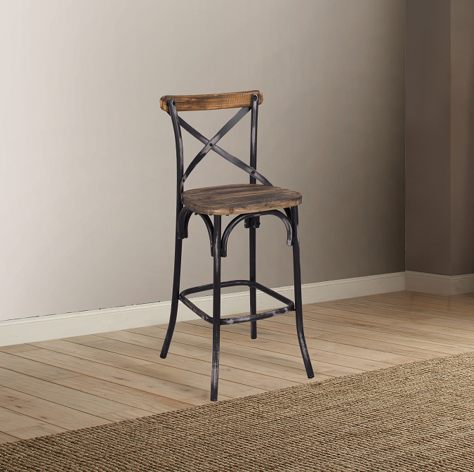 Silla de bar Zaire negro antiguo y roble antiguo (1 unidad)