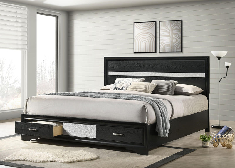 Cama con plataforma y almacenamiento Miranda Panel