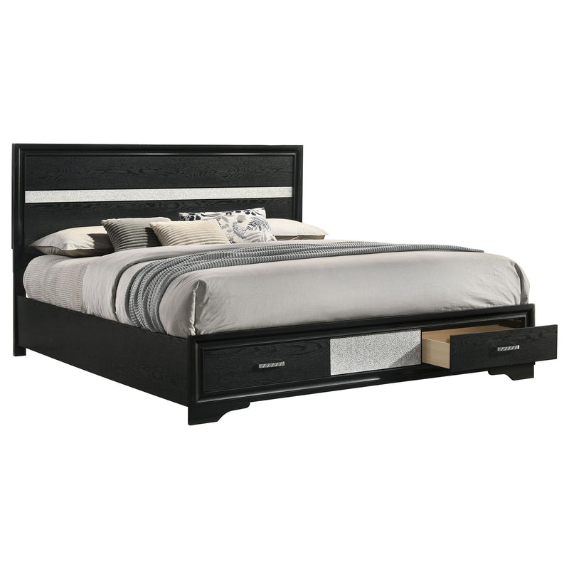 Cama con plataforma y almacenamiento Miranda Panel
