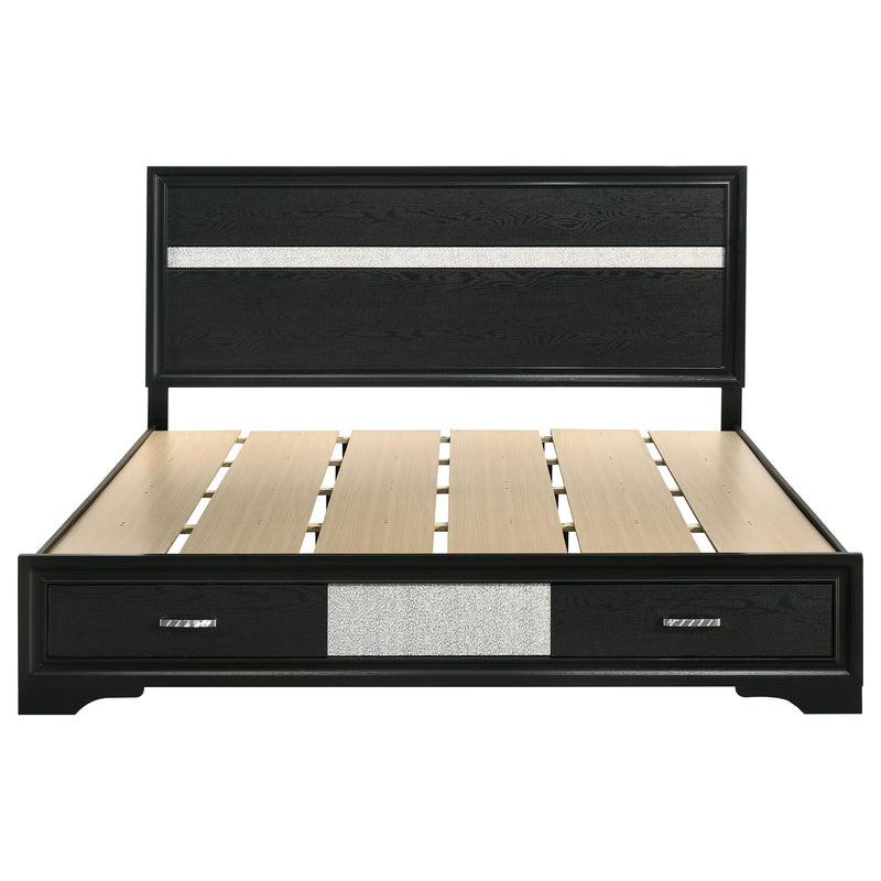 Cama con plataforma y almacenamiento Miranda Panel