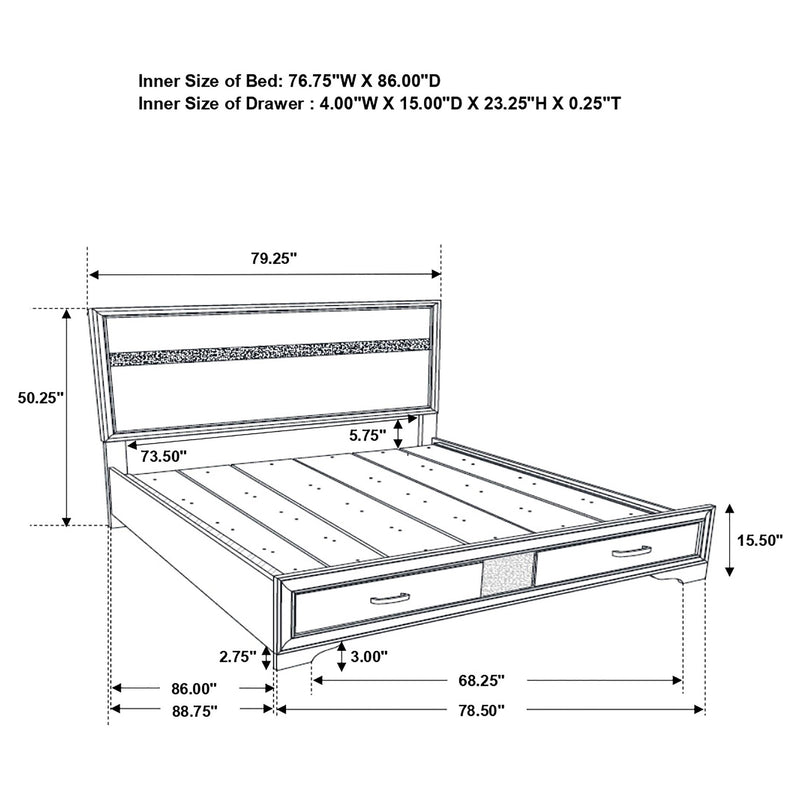 Cama con plataforma y almacenamiento Miranda Panel