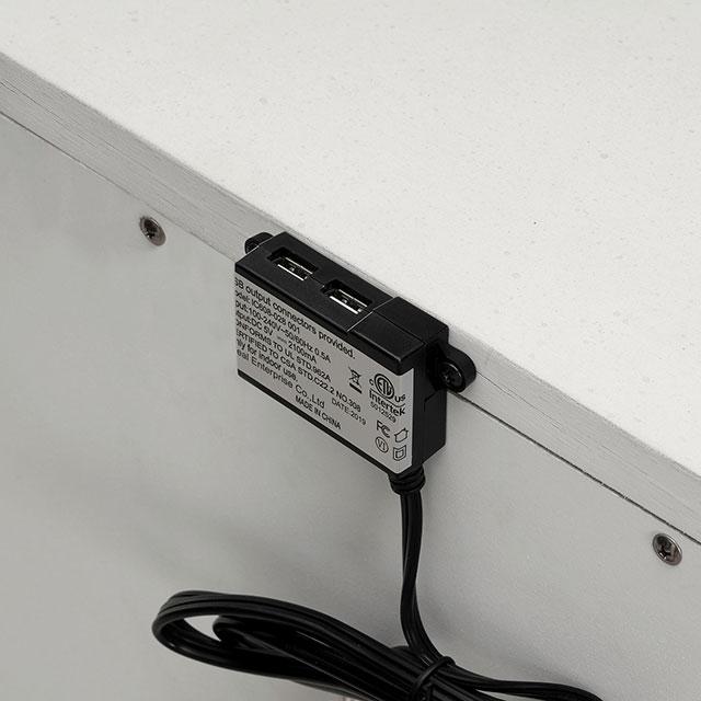 طاولة السرير أليسيا مع منفذ USB، أبيض